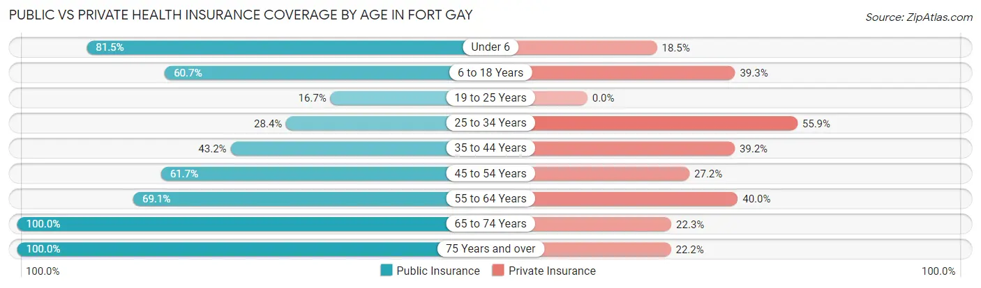Public vs Private Health Insurance Coverage by Age in Fort Gay