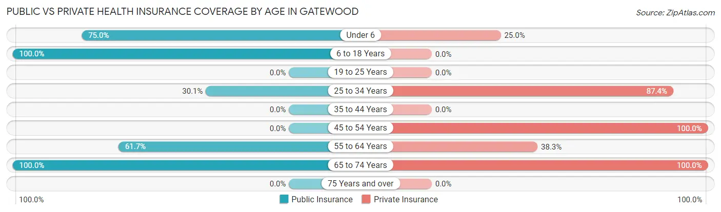 Public vs Private Health Insurance Coverage by Age in Gatewood