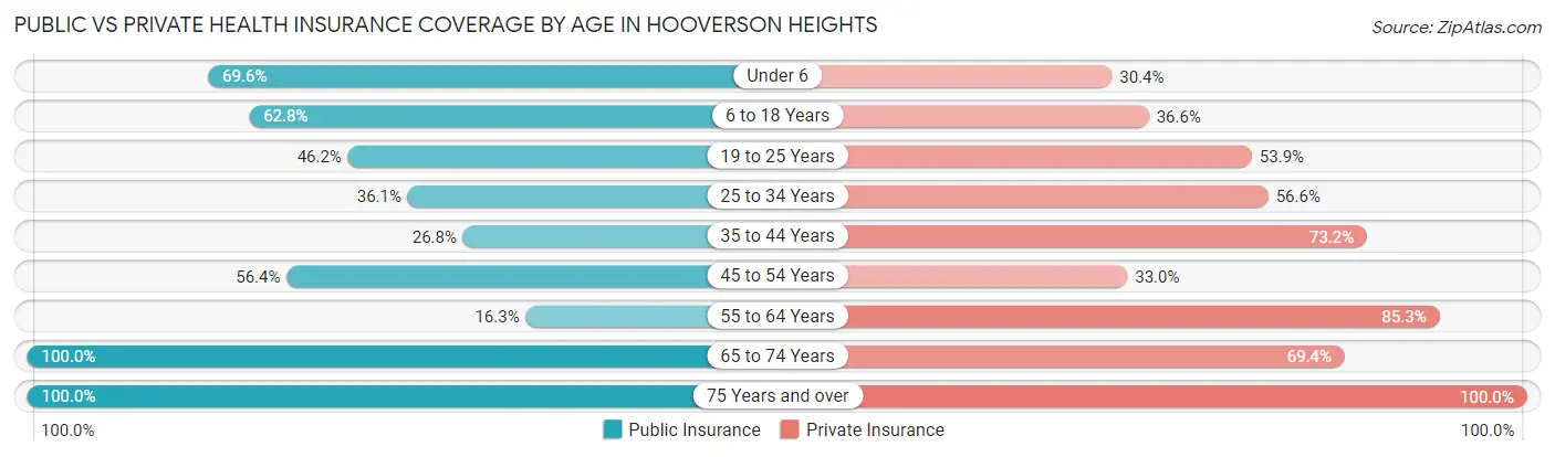 Public vs Private Health Insurance Coverage by Age in Hooverson Heights
