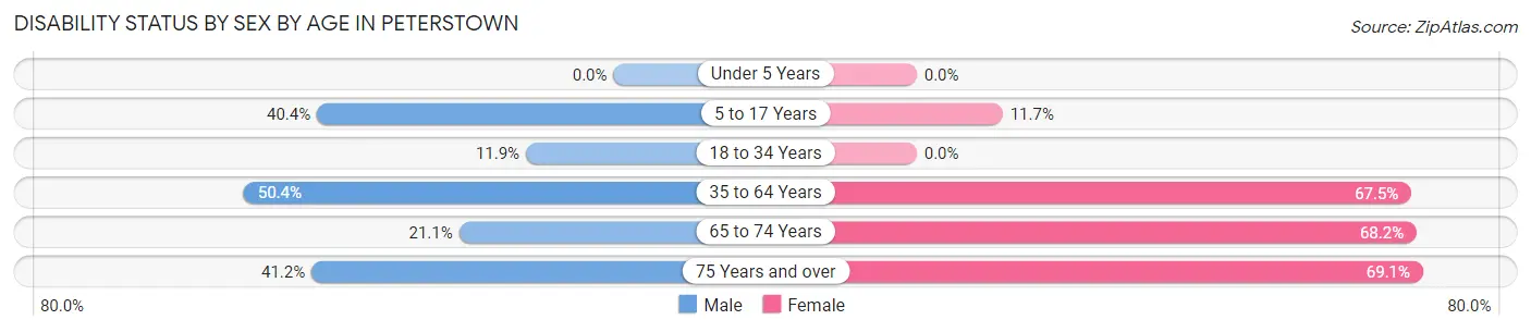 Disability Status by Sex by Age in Peterstown