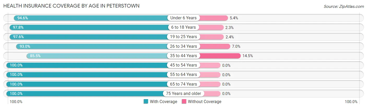 Health Insurance Coverage by Age in Peterstown