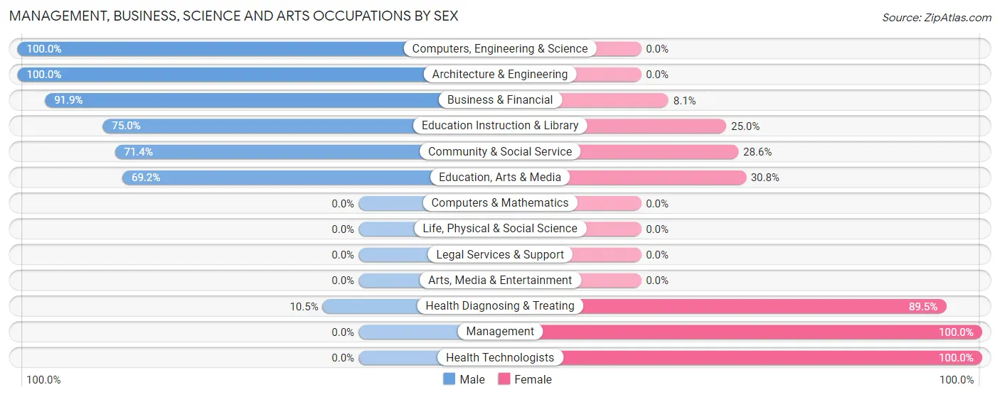 Management, Business, Science and Arts Occupations by Sex in Rainelle