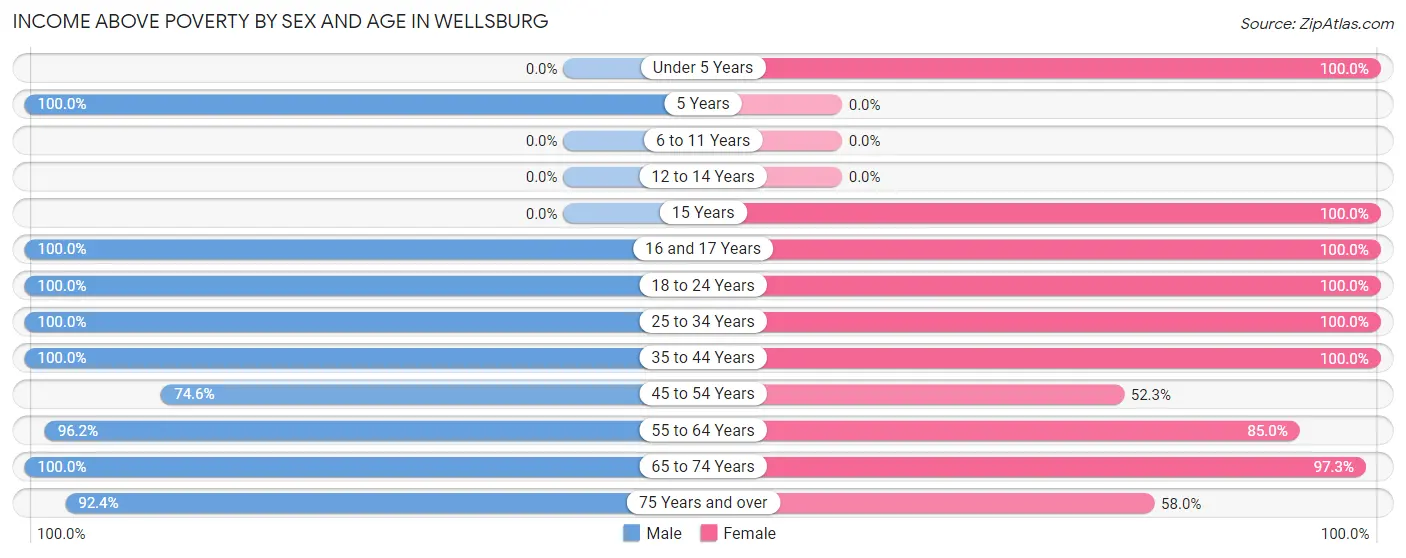 Income Above Poverty by Sex and Age in Wellsburg