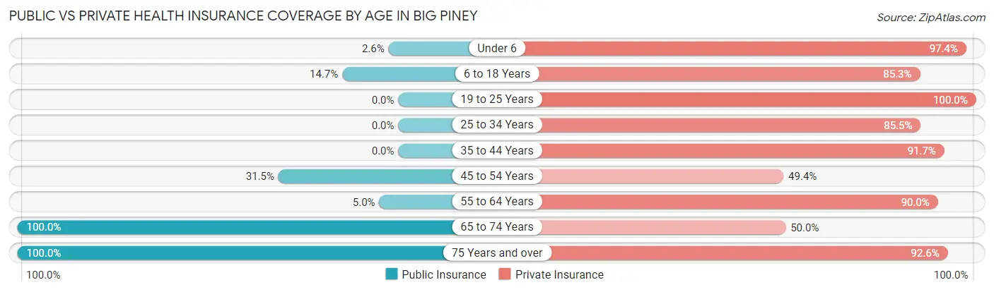 Public vs Private Health Insurance Coverage by Age in Big Piney
