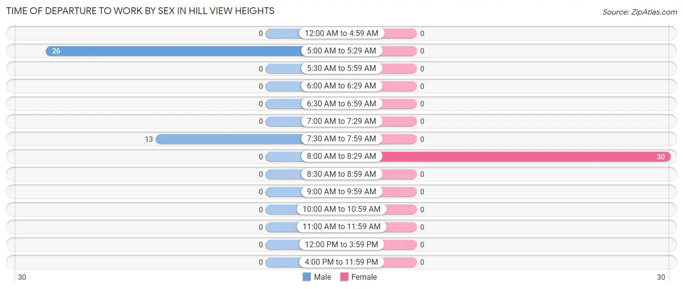 Time of Departure to Work by Sex in Hill View Heights