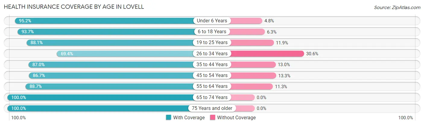 Health Insurance Coverage by Age in Lovell