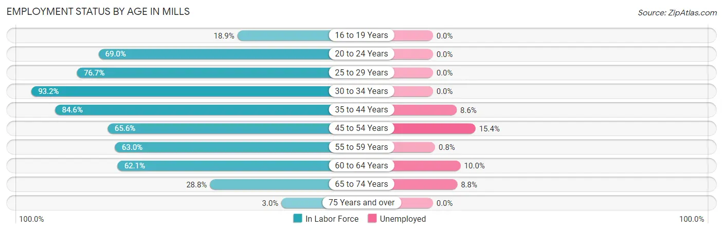 Employment Status by Age in Mills