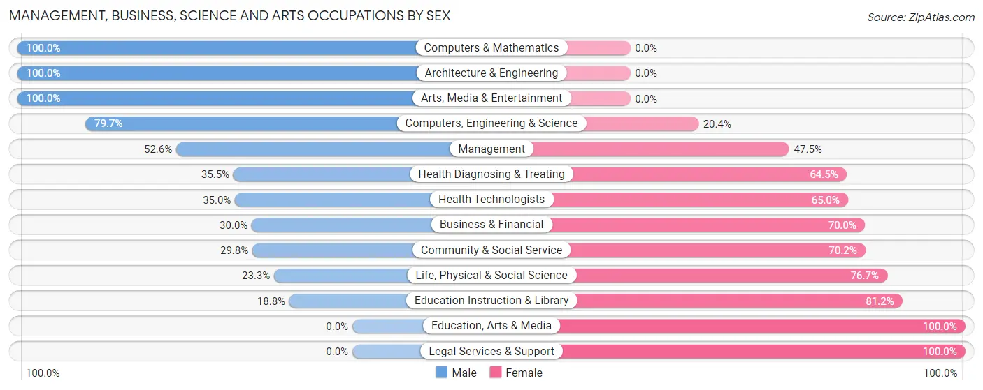 Management, Business, Science and Arts Occupations by Sex in Rawlins