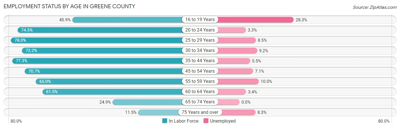 Employment Status by Age in Greene County