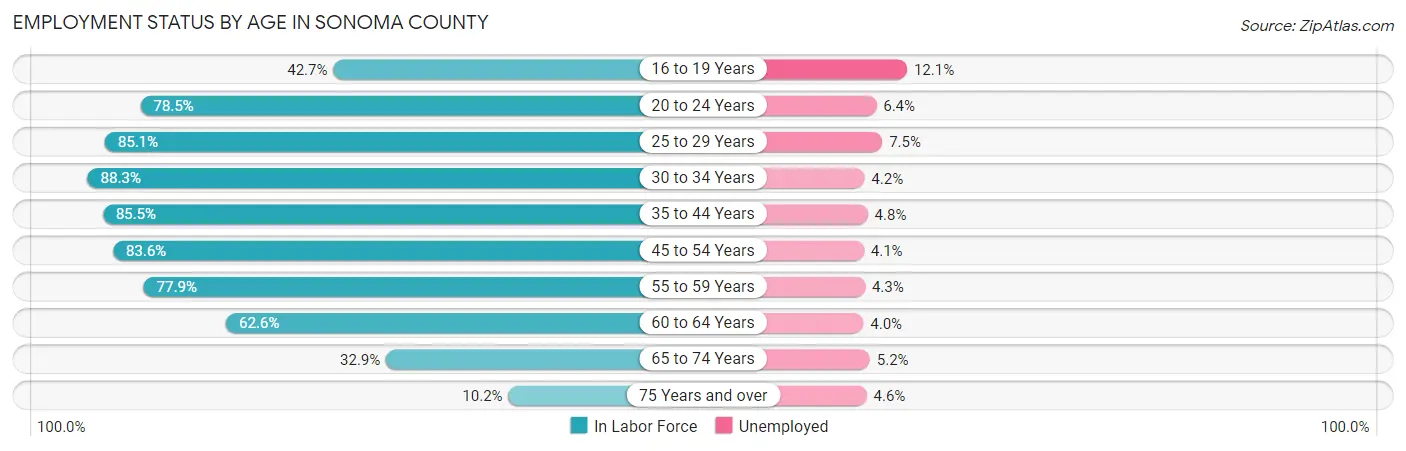 Employment Status by Age in Sonoma County