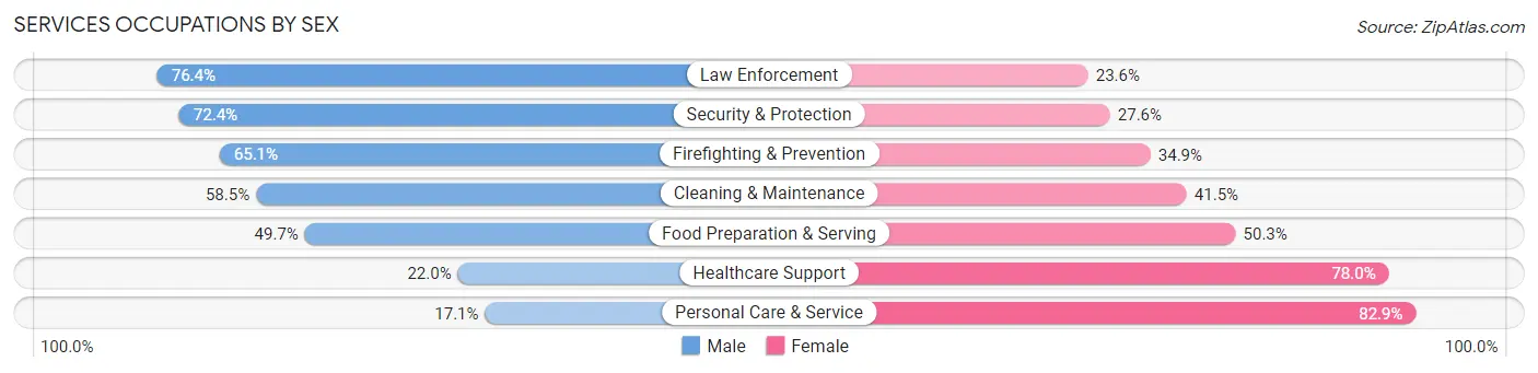 Services Occupations by Sex in Pueblo County