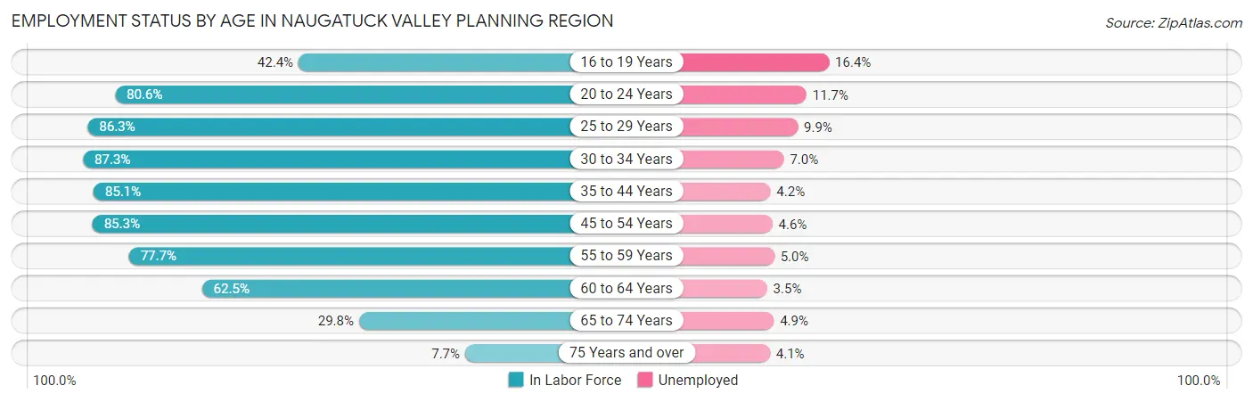Employment Status by Age in Naugatuck Valley Planning Region