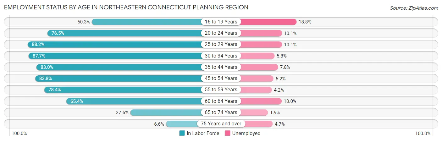 Employment Status by Age in Northeastern Connecticut Planning Region