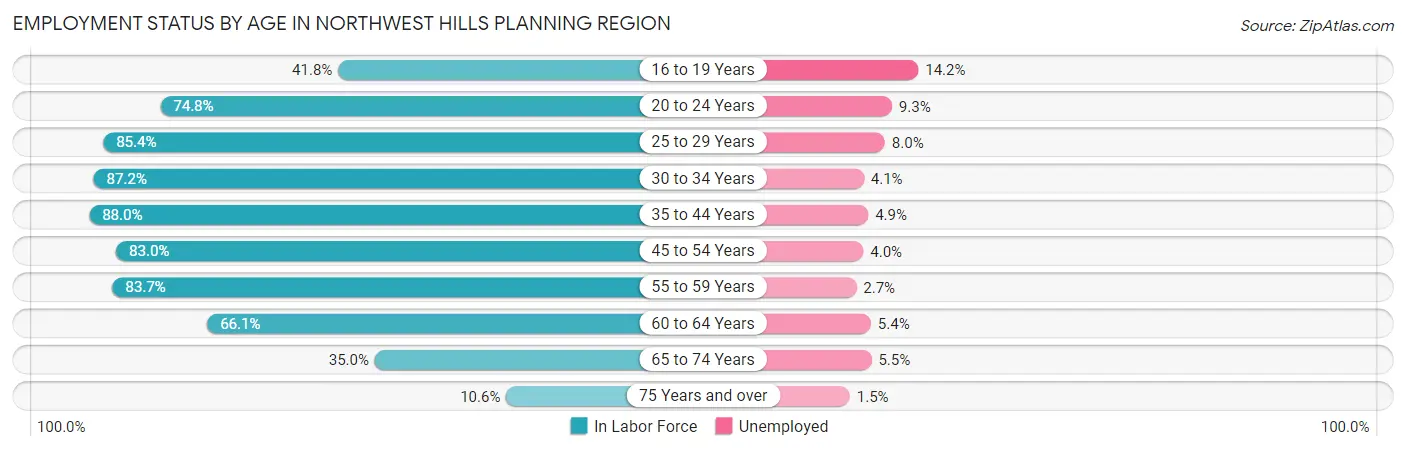 Employment Status by Age in Northwest Hills Planning Region