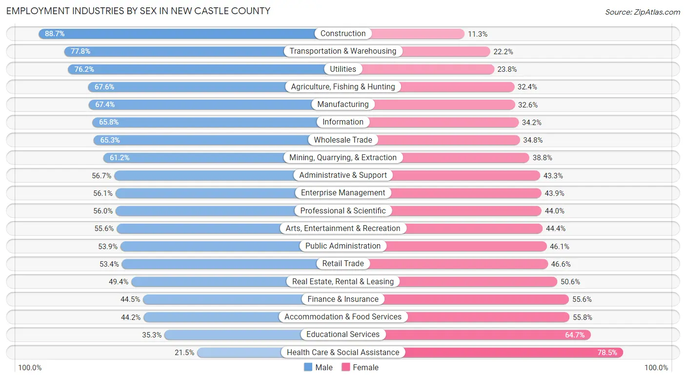 Employment Industries by Sex in New Castle County