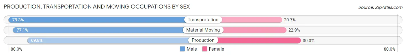 Production, Transportation and Moving Occupations by Sex in Pinellas County