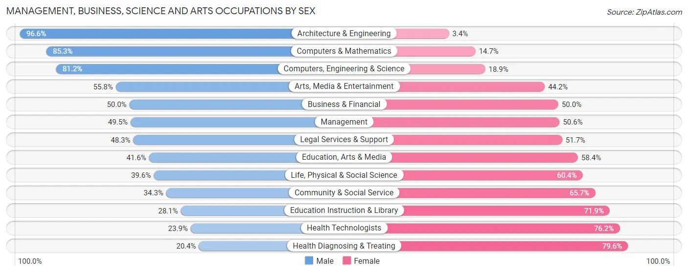 Management, Business, Science and Arts Occupations by Sex in Lowndes County