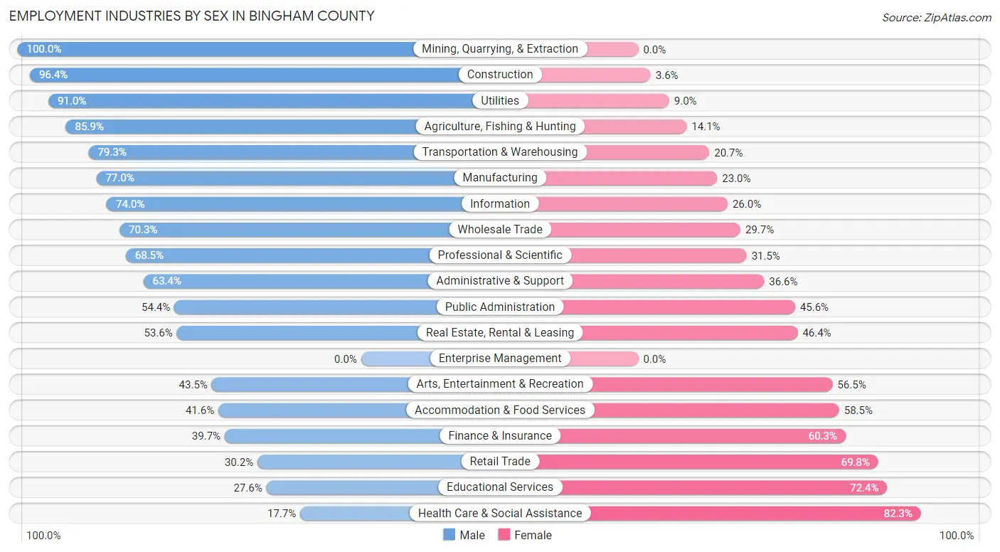 Employment Industries by Sex in Bingham County