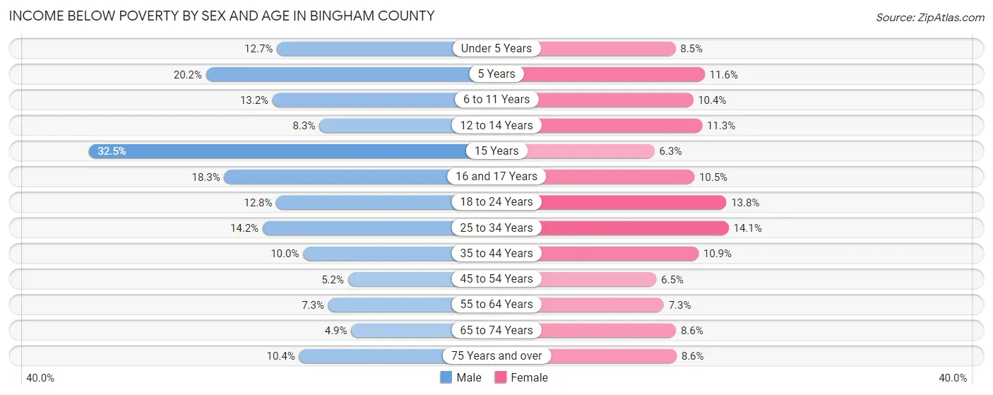 Income Below Poverty by Sex and Age in Bingham County