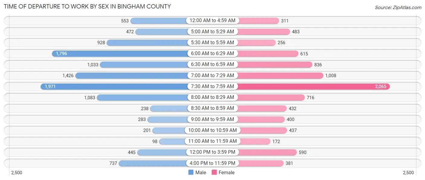Time of Departure to Work by Sex in Bingham County