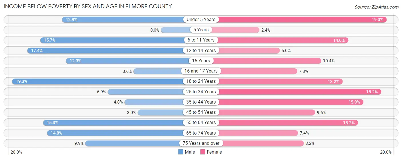 Income Below Poverty by Sex and Age in Elmore County
