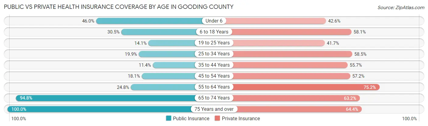 Public vs Private Health Insurance Coverage by Age in Gooding County
