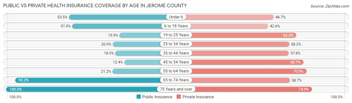 Public vs Private Health Insurance Coverage by Age in Jerome County