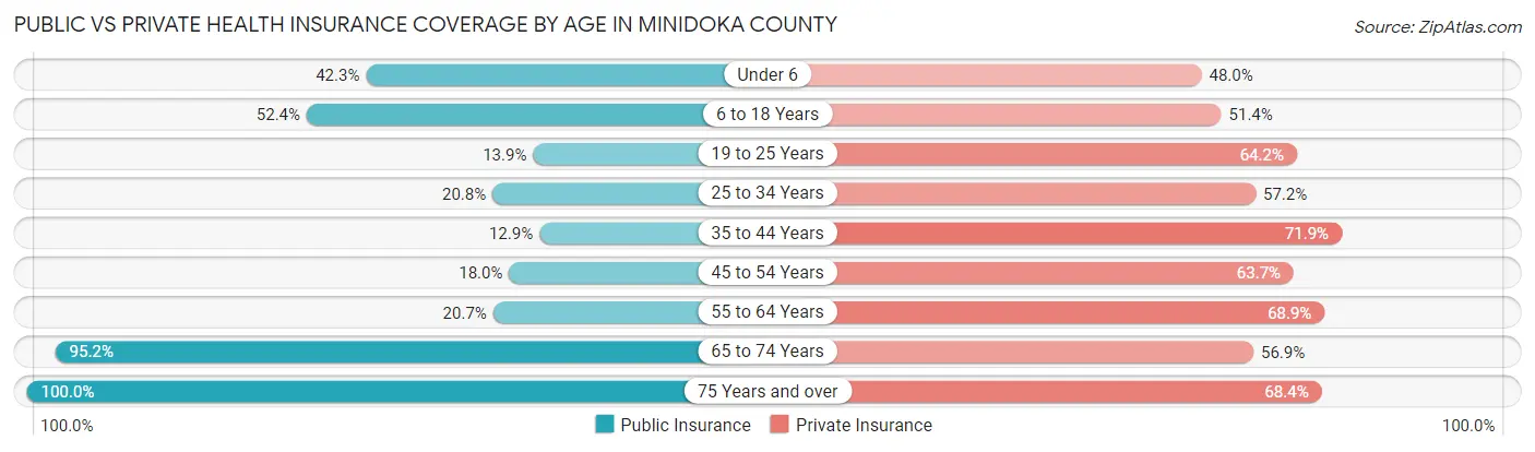 Public vs Private Health Insurance Coverage by Age in Minidoka County