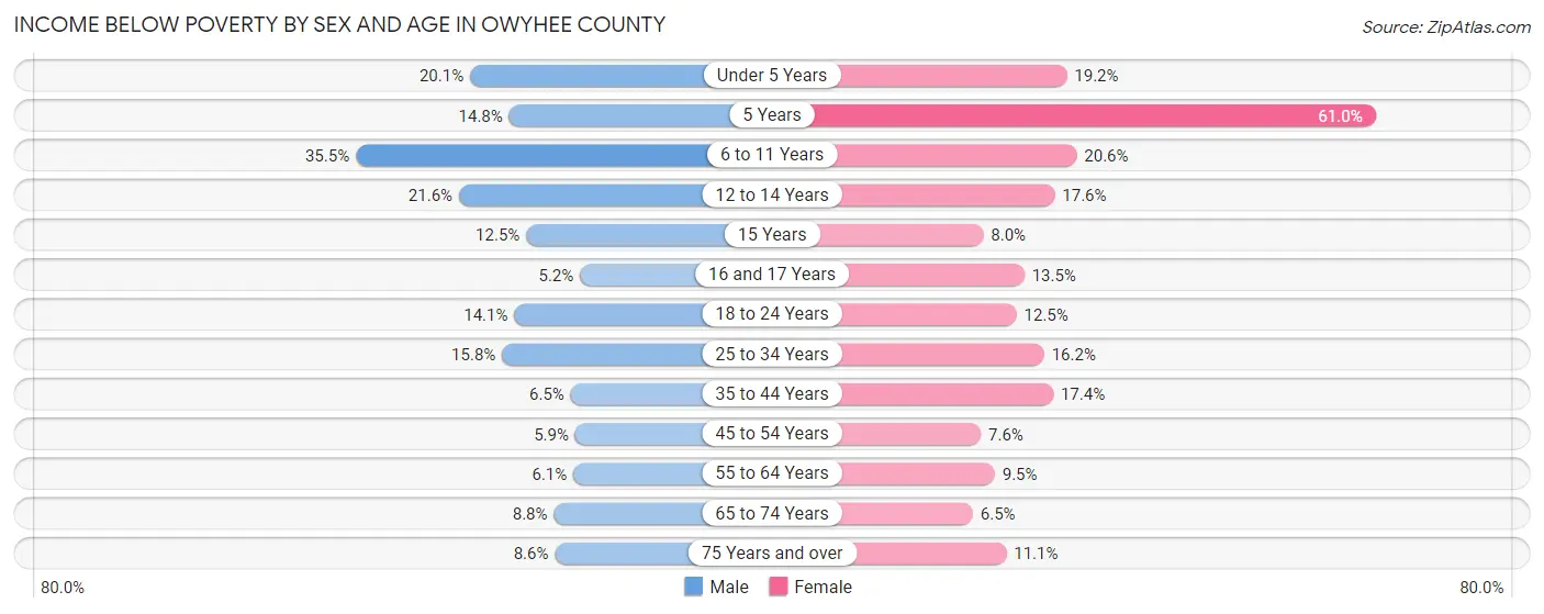 Income Below Poverty by Sex and Age in Owyhee County