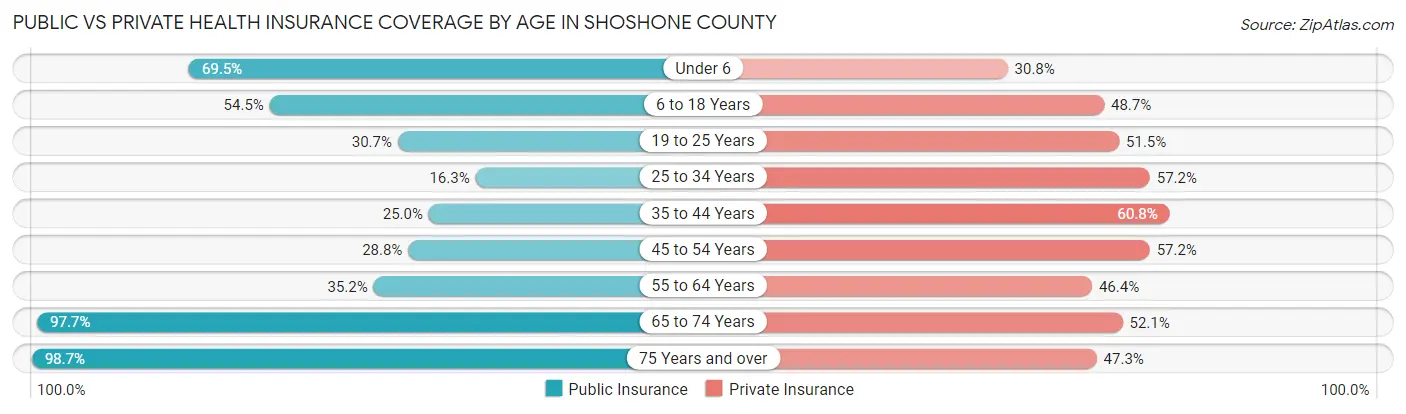 Public vs Private Health Insurance Coverage by Age in Shoshone County