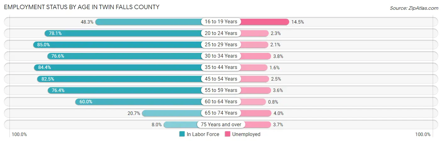 Employment Status by Age in Twin Falls County