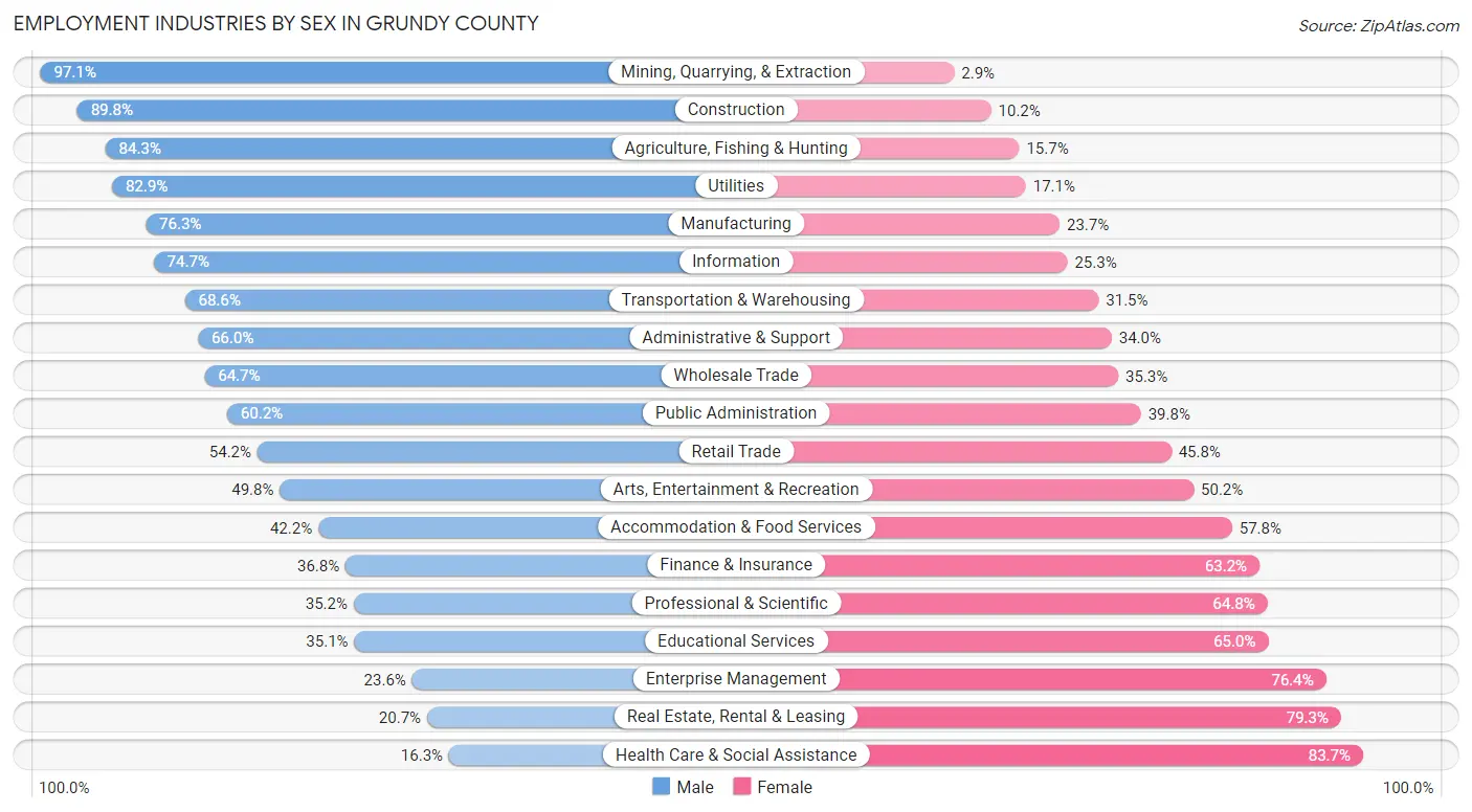 Employment Industries by Sex in Grundy County
