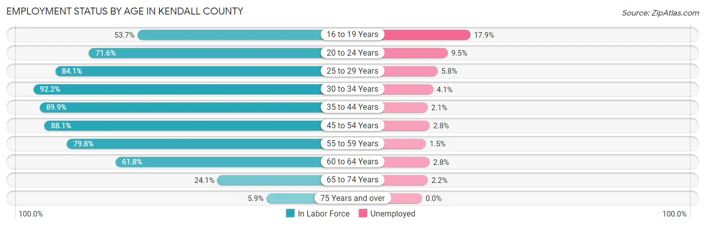 Employment Status by Age in Kendall County