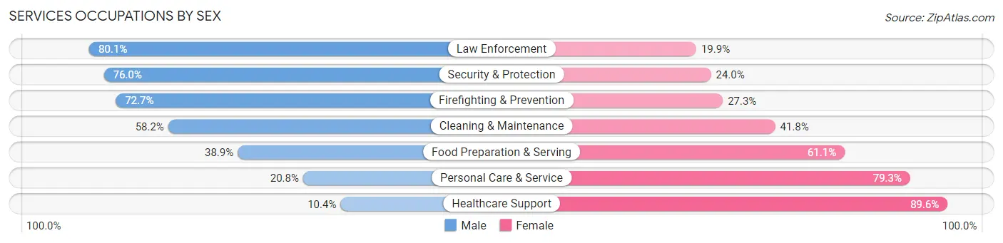 Services Occupations by Sex in Rock Island County
