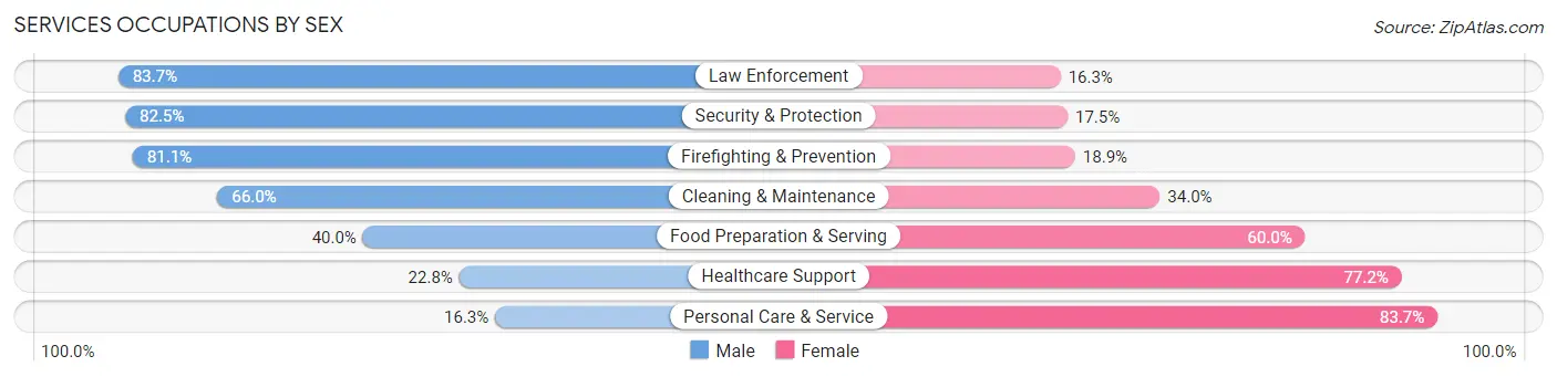 Services Occupations by Sex in Hendricks County