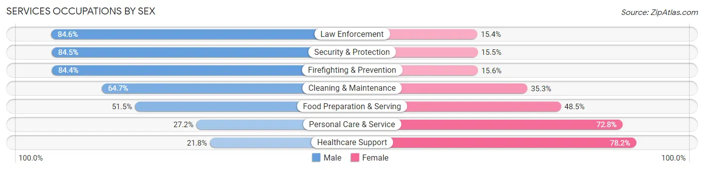 Services Occupations by Sex in Monroe County