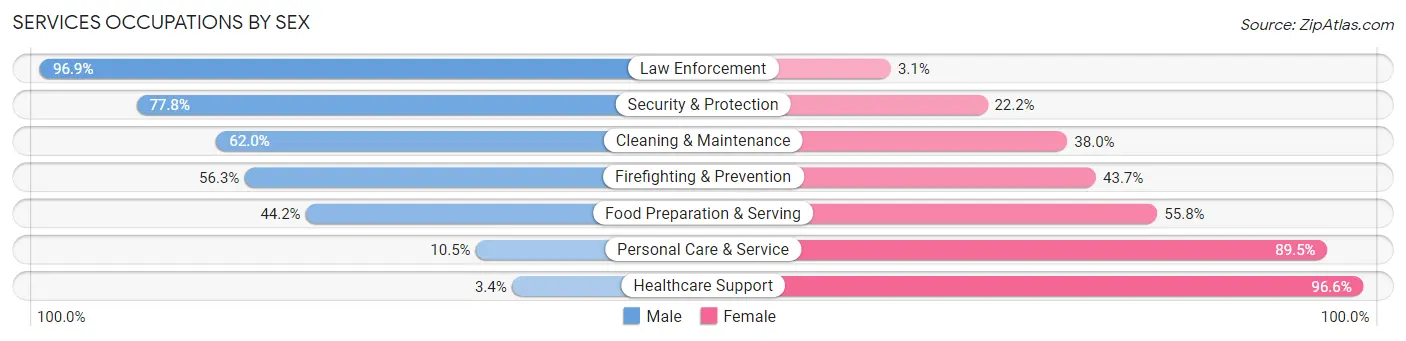 Services Occupations by Sex in Dickinson County