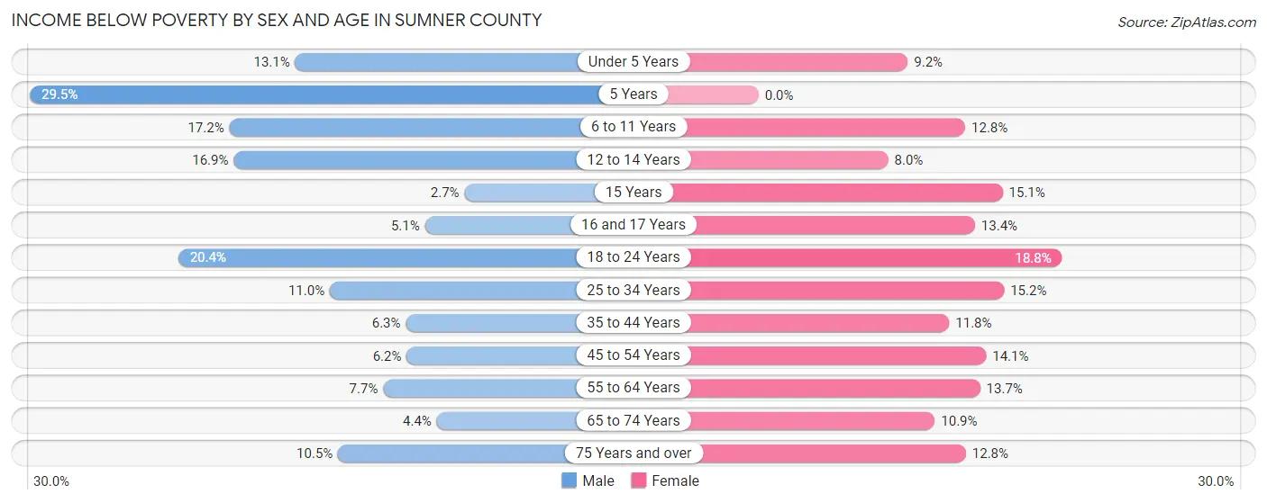 Income Below Poverty by Sex and Age in Sumner County