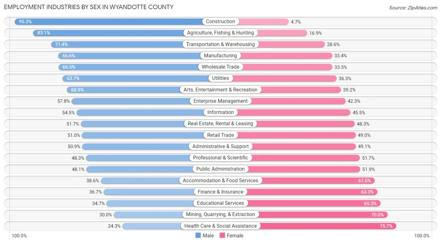 Employment Industries by Sex in Wyandotte County