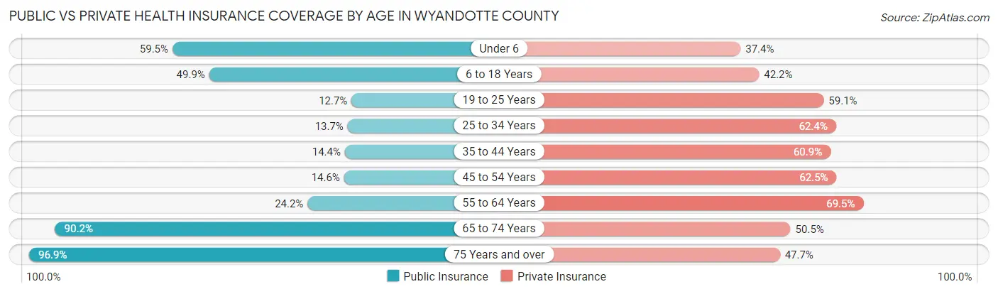 Public vs Private Health Insurance Coverage by Age in Wyandotte County
