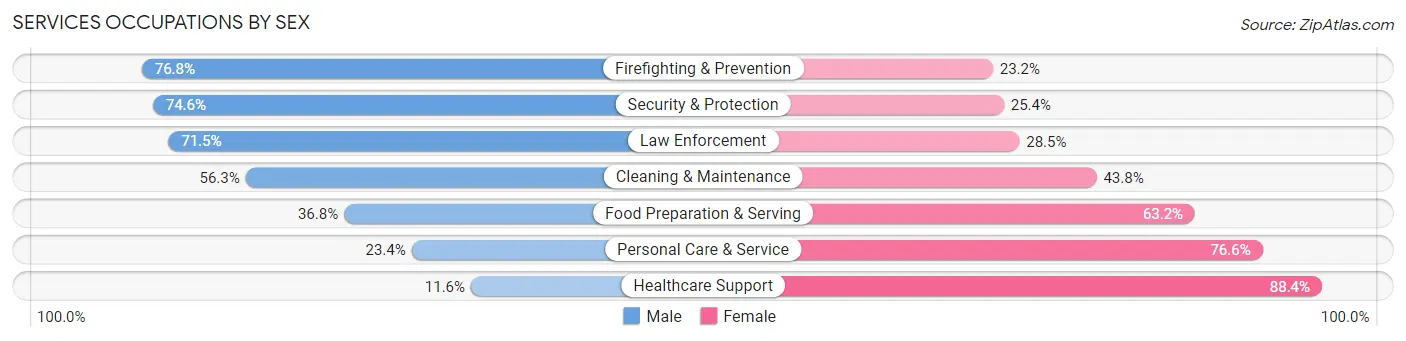 Services Occupations by Sex in Wyandotte County