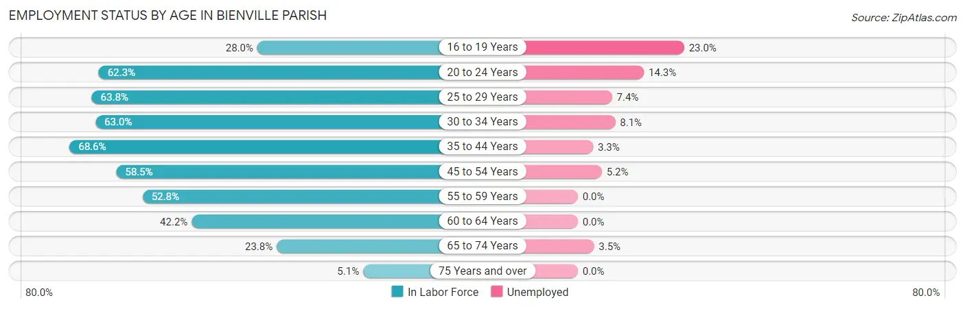 Employment Status by Age in Bienville Parish
