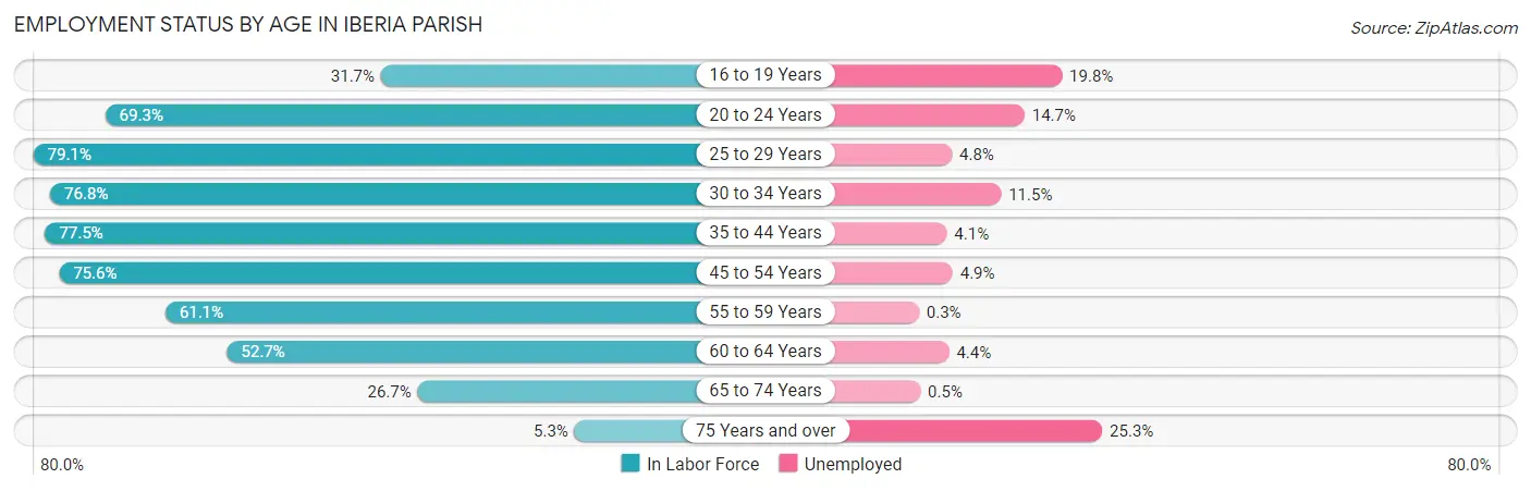 Employment Status by Age in Iberia Parish