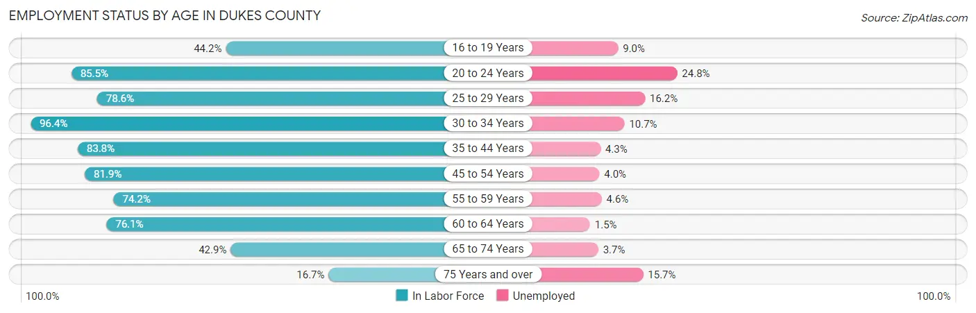 Employment Status by Age in Dukes County