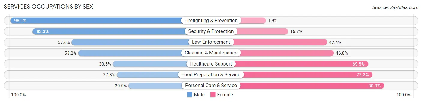 Services Occupations by Sex in Dukes County