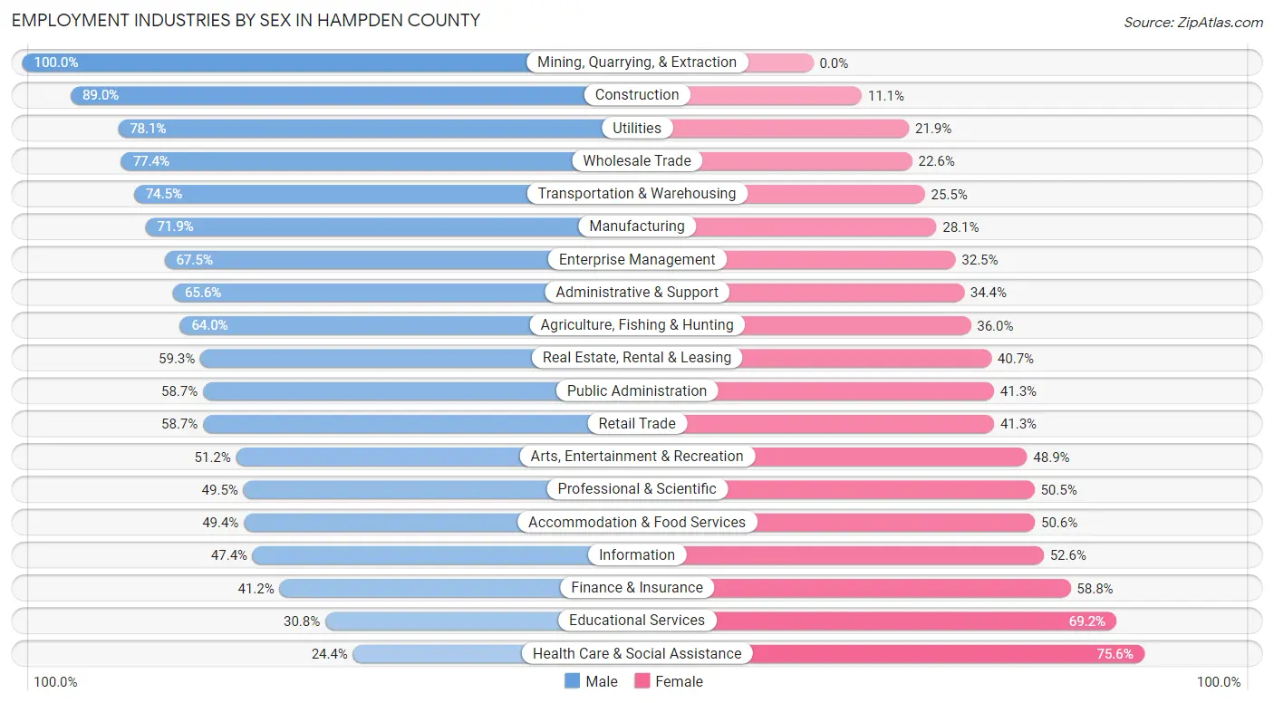 Employment Industries by Sex in Hampden County