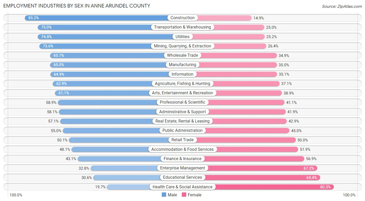 Employment Industries by Sex in Anne Arundel County