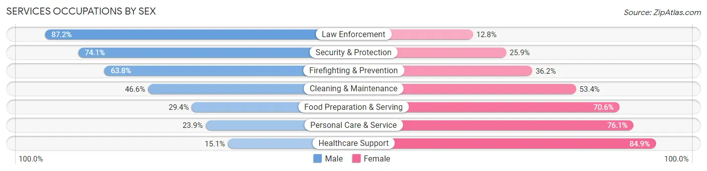Services Occupations by Sex in Waldo County