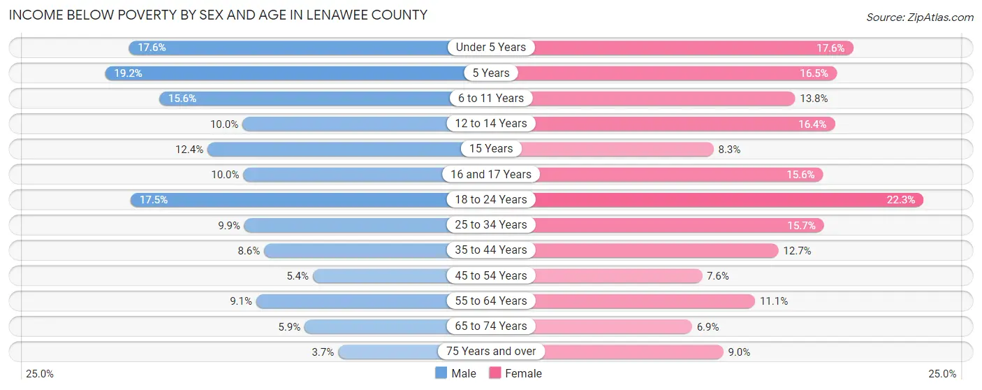 Income Below Poverty by Sex and Age in Lenawee County