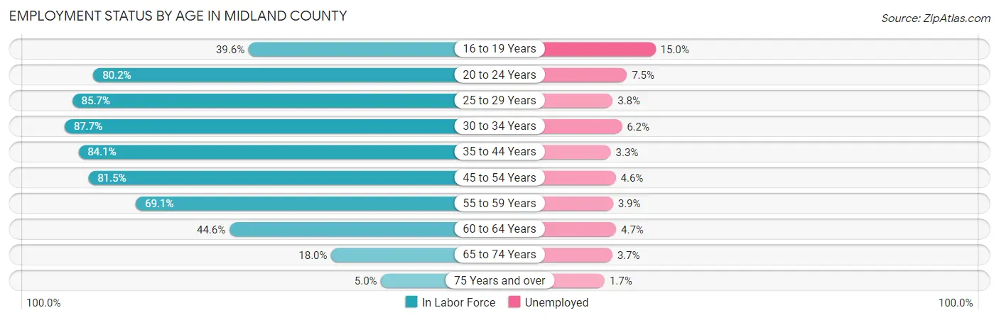 Employment Status by Age in Midland County